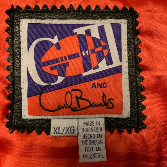 All leather “Denver Broncos” black and navy leather coat, fully lined - Picture 9 of 12